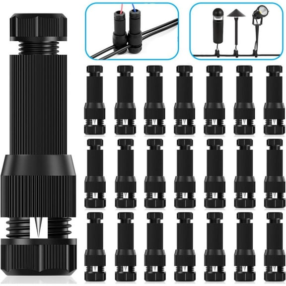 22 Packs Low Voltage Waterproof Replacement Landscape Light Cable Connector 12-20 Gauge Wire Connectors for Landscape Lighting Path Lights, Outdoor Tools