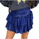thumbnail image 2 of Women Sequin Skirt High Waist Ruffle Layered Shiny Mini Skirt Rave Party Dance Costume Blue XL, 2 of 6