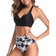 thumbnail image 4 of Traje de baño vintage para mujer, bikini retro de dos piezas con cuello halter fruncido y cintura alta, 4 of 7