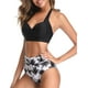 thumbnail image 4 of Traje de baño vintage para mujer, bikini retro de dos piezas con cuello halter fruncido y cintura alta, 4 of 7