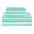 thumbnail image 3 of Flxxie 4 Pieces California King Silky Satin Sheet Set for Hair and Skin, Includes Flat Sheet, Deep Pocket Fitted Sheet and Pillowcases, Light Blue, 3 of 6