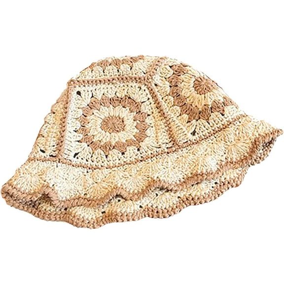 CoCopeaunts Women Bucket Hat Knit Beanie Hat Crochet Handwoven Foldable Winter Warm Fisherman Hat Handmade Flower Beanie Cap