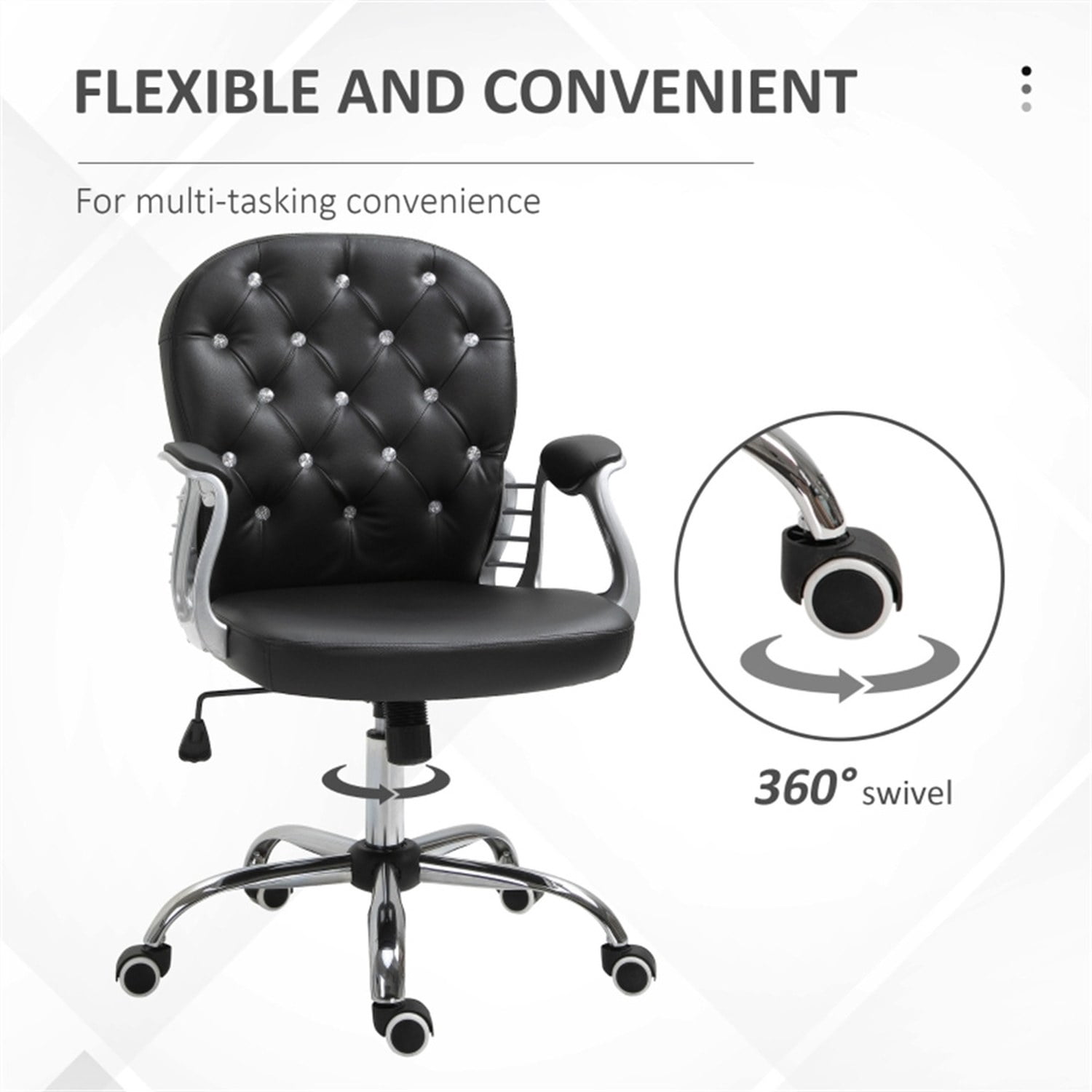 Office Chair with Massage Function, Faux Leather, Adjustable Height, Swivel, Black
