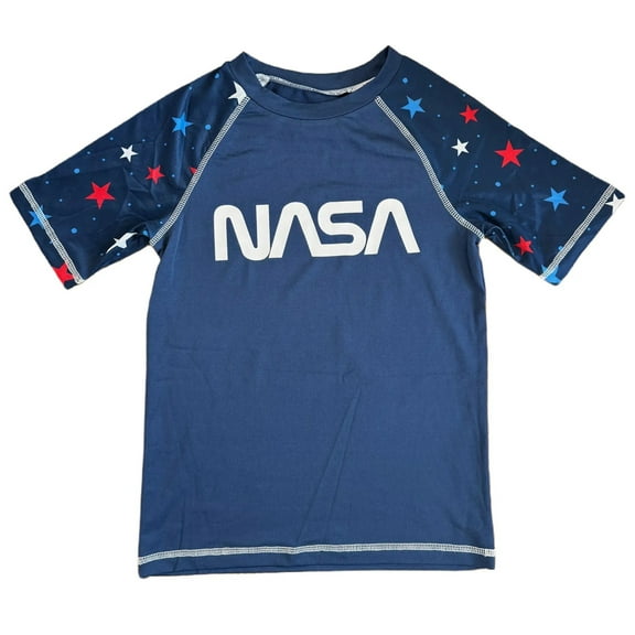 NASA Big Boy's Navy Blue T-Shirt with Star on Sleeves M (10/12)