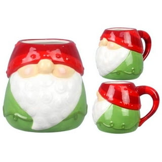 Bico Ceramic Red & Blue Christmas Gnome 15oz Mugs Set, Handpainted, Microwave & Dishwasher Safe, Size: 2 Unit 5.5*3.7 inch (15 oz), Multicolor