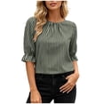 thumbnail image 4 of ClodeEU Women's Striped 3/4 Sleeve Blouse with Back Button ,Casual Loose Fit Shirt Army Green,Women's Plus L, 4 of 8