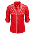 thumbnail image 4 of Conairie Western Shirts For Mens Embroidered Cowboy Button Collar Long Sleeve Shirt Regular Fit Business Casual Tee With Floral Design Red L, 4 of 4