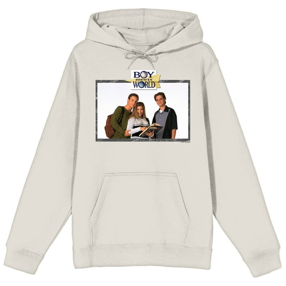 Boy Meets World Cory, Topanga, and Shawn Adult White Graphic Hoodie-Large
