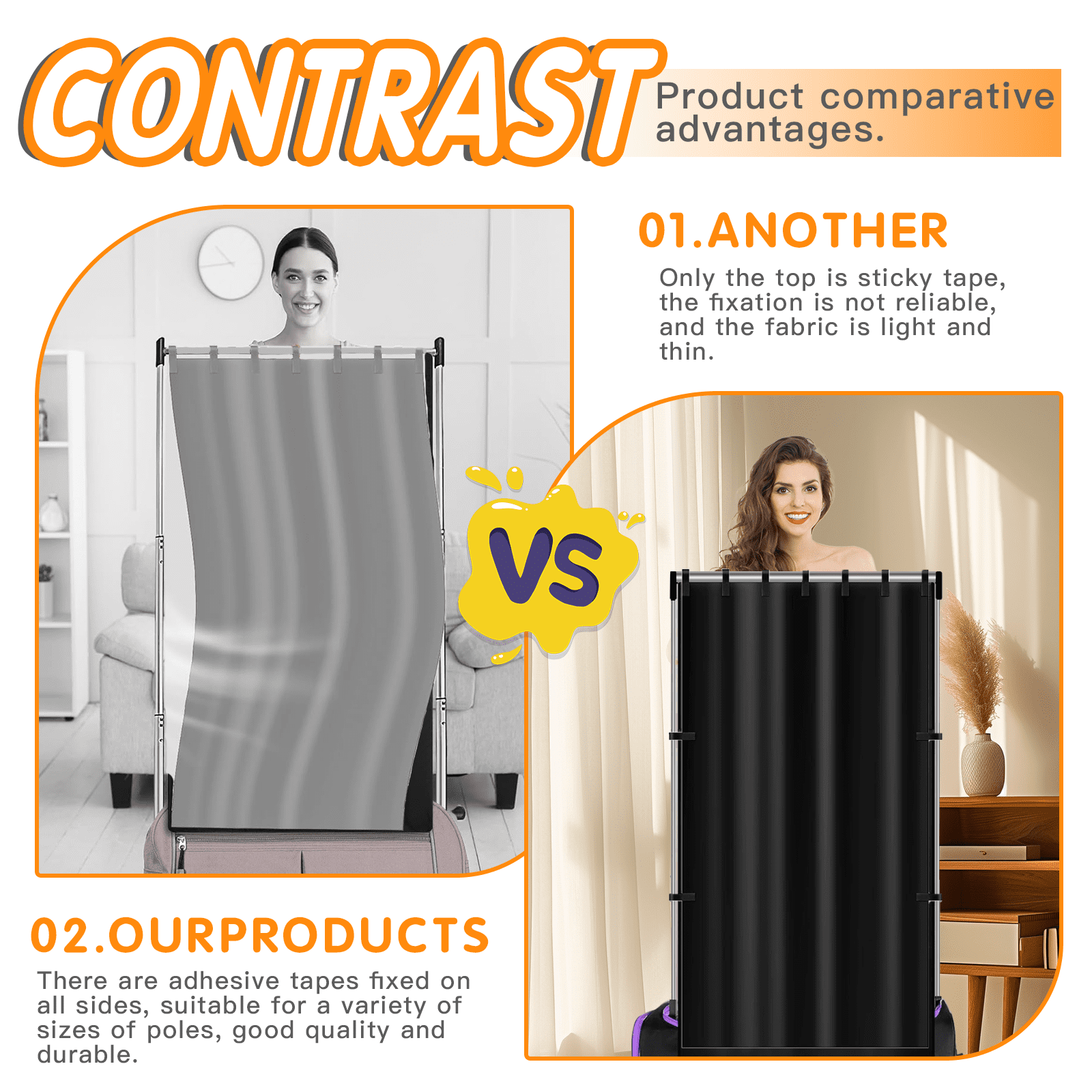 GOGHOST Portable dance curtain with Velcro sides, suitable for changing clothes and camping partition, 2PC