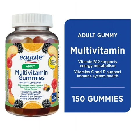 Equate Multivitamin Gummies for Immune Support, Mixed Berry Orange and Peach, 150 Count, Compare to Vitafusion MultiVites