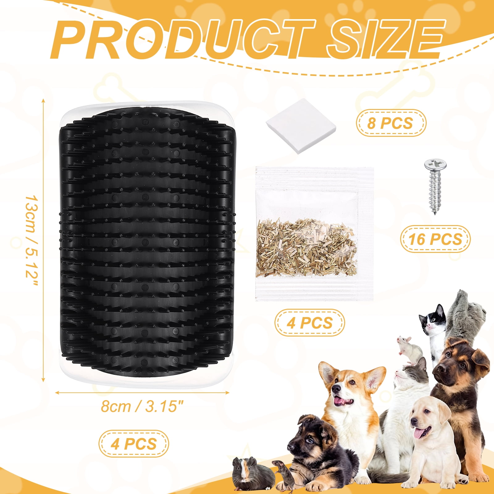 Uxcell Self Grooming Cat Brush, Cat Self Groomer Scratcher with Catnip Softer Cat Face Scratchers Wall Corner Groomer Massage Combs(4Pcs, S, Black) for Long Short Fur Pets/Kittens/Puppies