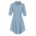 thumbnail image 3 of Long Sleeve Dress for Women Lapel Solid Color Button Down Casual Dress Irregular Hem Loose Flowy Work Dress with Belt, 3 of 10