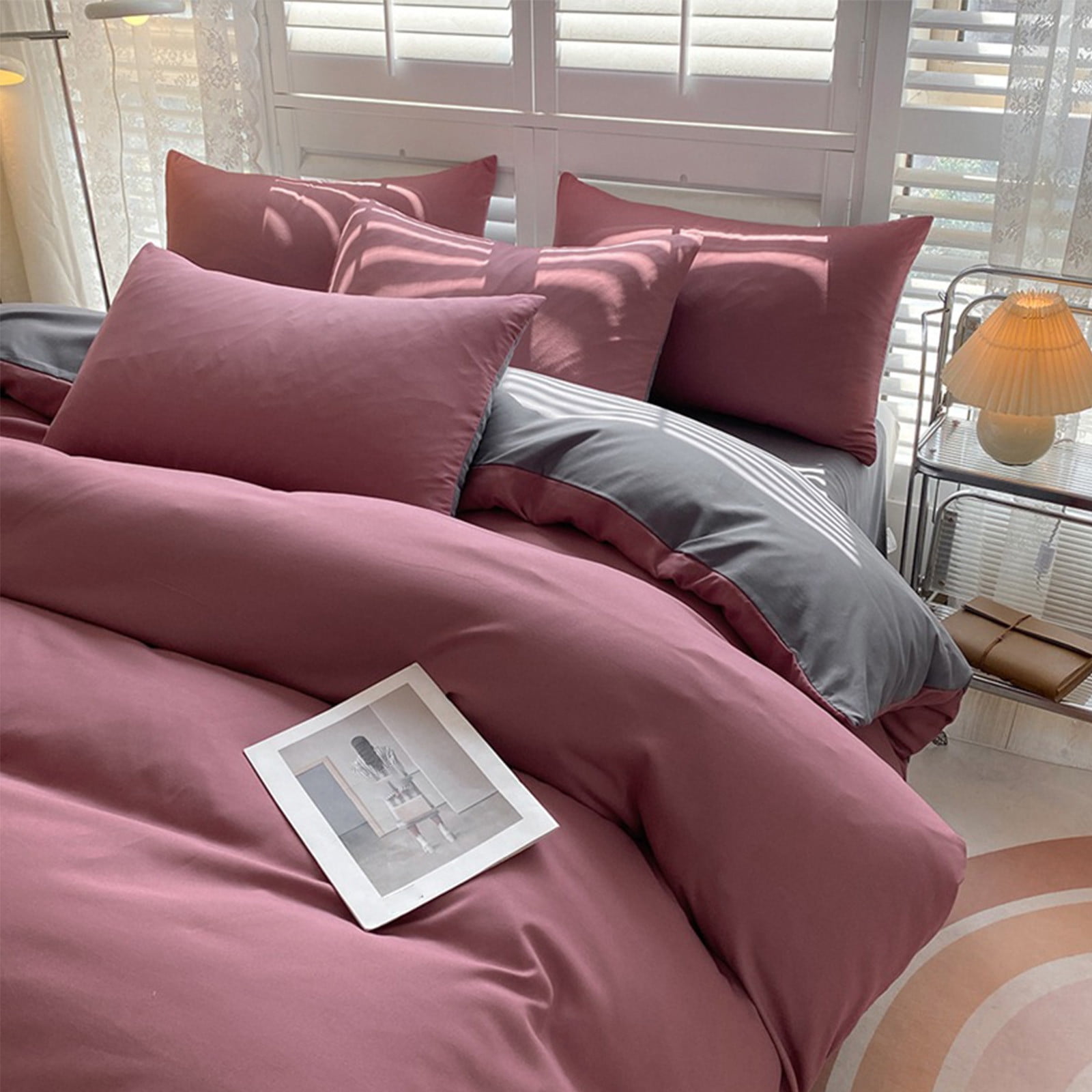 4 Piece Bed Sheets Queen/King Size Bedding Set with Duvet Cover Fitted Sheet 2 Pillowcases Soft Washed Polyester Wrinkle Free Easy Care by PALIFEUR