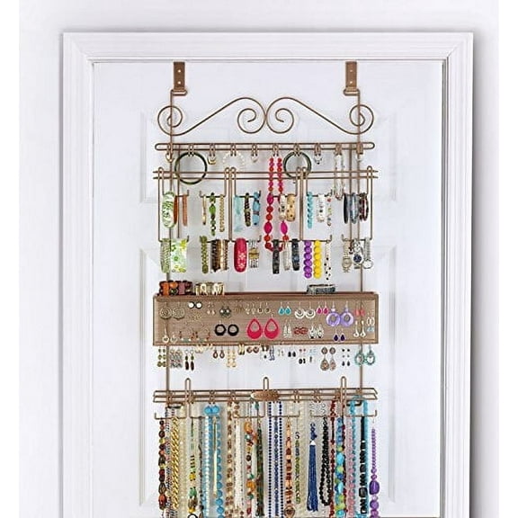 Longstem Over the Door or Wall Hanging Jewelry Organizer, Steel, 5 lb, Bronze, Holds 300 Pieces