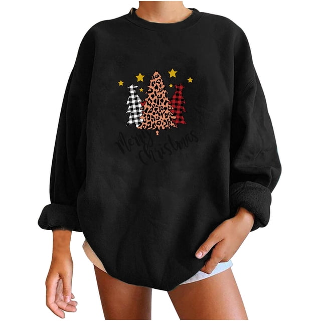 Sudadera de Cuello Redondo de Navidad Para Mujer Suéter de Moda Estampado de Tendencia Camiseta de Manga Larga Sin Capucha Suéter Suelto Top Odeerbi ODB196004