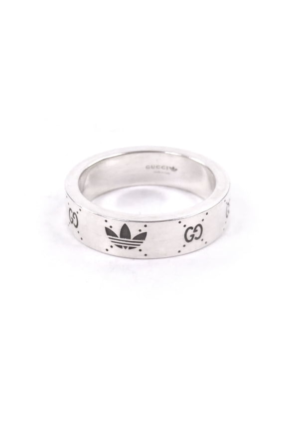 Pre-Owned GUCCI adidas 702764 AG925 GG Logo Trefoil Ring, Silver, Size 22, Made in Italy,...