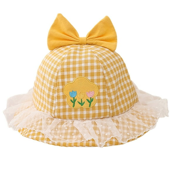 Baby Bucket Hat Plaid: Lace Bow Cute Toddlers Fishing Hat Summer Hat for Girls