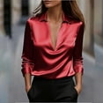 thumbnail image 6 of RYRJJ Women's Elegant Cowl Neck Satin Blouse Long Sleeve Business Office Work Shirt Dressy Casual Silk Tops(Wine,L), 6 of 9