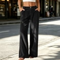 thumbnail image 4 of ClodeEU Women's Corduroy Button Elastic Waist Wide Leg Pants with Pockets，Solid Color Casual Loose Trousers ,Women's Plus L, 4 of 8