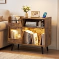 thumbnail image 2 of Gymax Record Player Stand w/LED Light Power Outlets Sliding Door Vinyl Storage Holder Brown, 2 of 10