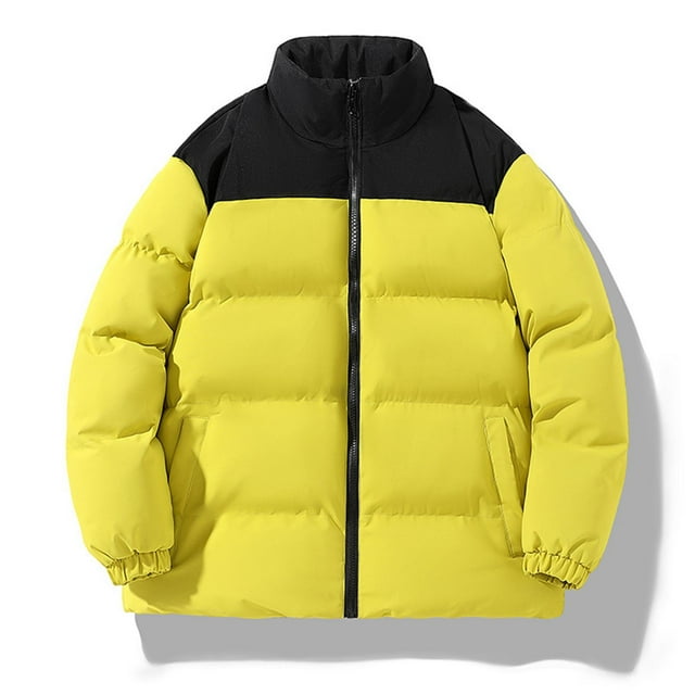 Fankiway Parka à Col Montant Zippée Colorblock pour Femmes Manches Longues Double Poche Mode Décontractée Jaune 2TG