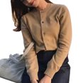 thumbnail image 3 of Bienvenido Women Knit Open Front Outwear Long Sleeve Button Down Round Neck Pure Color Thin Open Front Sweater for Spring Autumn Khaki Free Size, 3 of 8