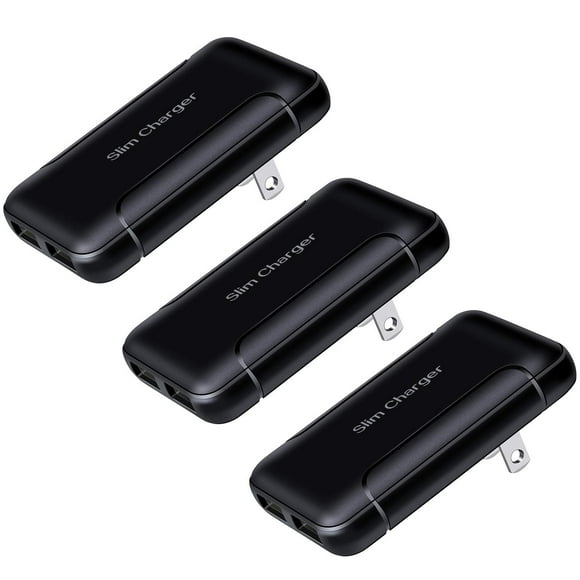 Cargador de pared USB OKRAY 5V/3A con dos puertos USB-A, paquete de 3, negro