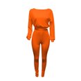 thumbnail image 4 of LUXUR Ladies Elastic Waist Sweatsuits Cropped Running Two Piece Outfit Orange S, 4 of 6