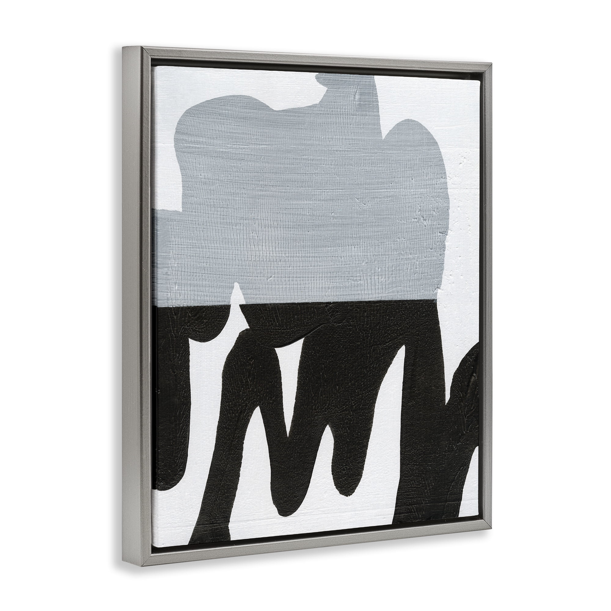 Stupell Industries Opaque Black & Grey Form Abstract Painting Gray Floater Framed Canvas Art Print Wall Art, 17 x 21