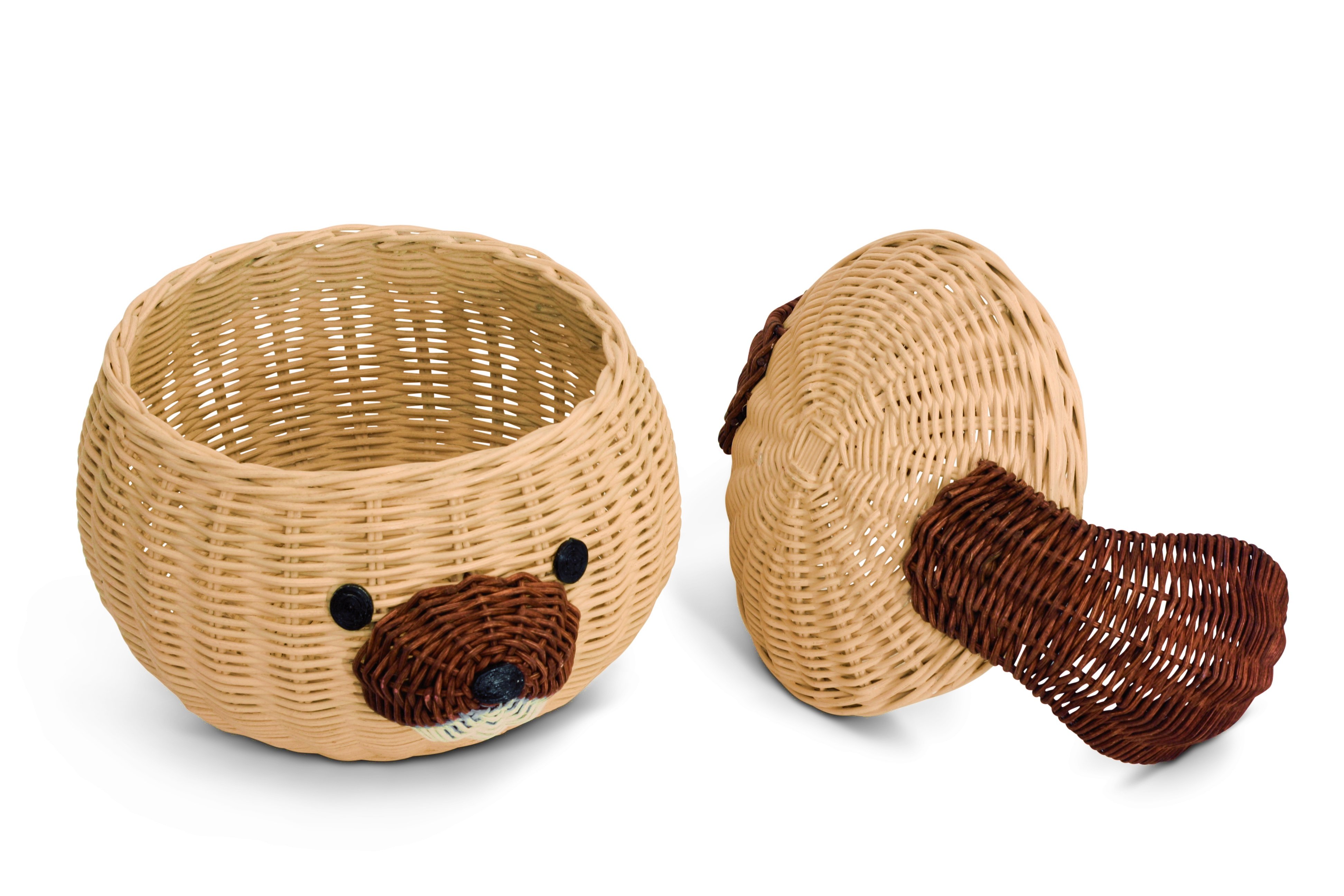 Dog Head Rattan Storage Basket with Lid Decorative Bin Home Decor Hand Woven Shelf Organizer Cute Handmade Handcrafted Gift Art Artwork Wicker Puppy