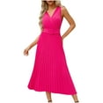 thumbnail image 3 of ClodeEU Women's Halter Neck Pleated Sleeveless Midi Dress with Belted , Casual Party Cocktail Dress Hot Pink,Womens Plus M, 3 of 5
