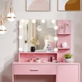 thumbnail image 2 of Pink Textured Particle Board with Melamine Coating Vanity Set with 1 Drawer, 1 Door, and 3 Shelf Layers, featuring Three-Tone Dimmable Globe Bulb Lamp, 2 of 9