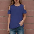 thumbnail image 2 of Povozer Girls Short Sleeve T Shirts Girls Pleated Oversized T Shirts Kids Summer Short Sleeve Crewneck Casual Tops Tees for 5-6 Years,Dark Blue, 2 of 6