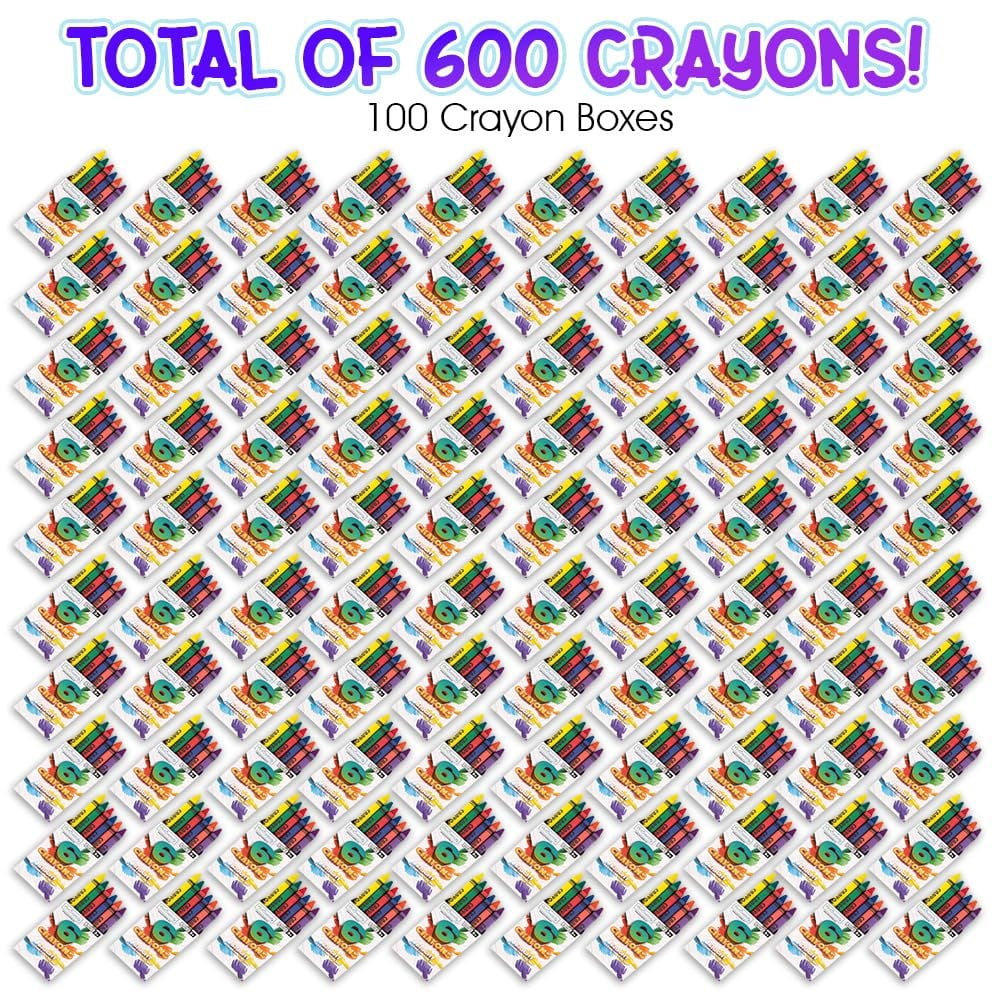 ArtCreativity Crayons Bulk Set - 600 Total Crayons - 100 Packs of 6 - Kids' Colors: Red, Orange, Yellow, Green, Blue, Purple - Classroom & Party Favors
