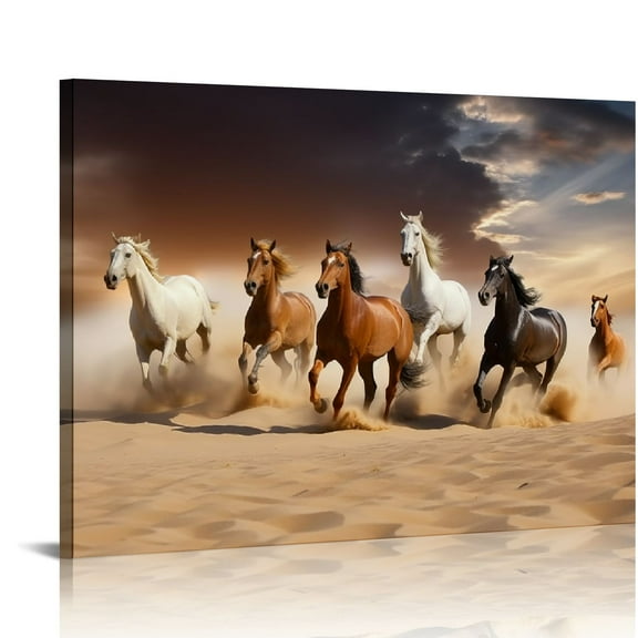 Nawypu  Horse Wall Art,Equine Themed Animals Galloping In The Sand Running Horses Pattern,Horse Painting Horse Pictures Wall Decor,Canvas Wall Art For Living Room Decor Aesthetic,