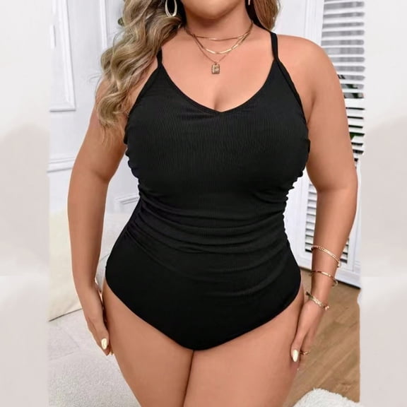 Women's Plus Size One-Piece Bikini Swimsuit, Supportive Swimwear for Beach, Pool, and Resort, Great for Spring Break and Summer Vacation Black 2XL