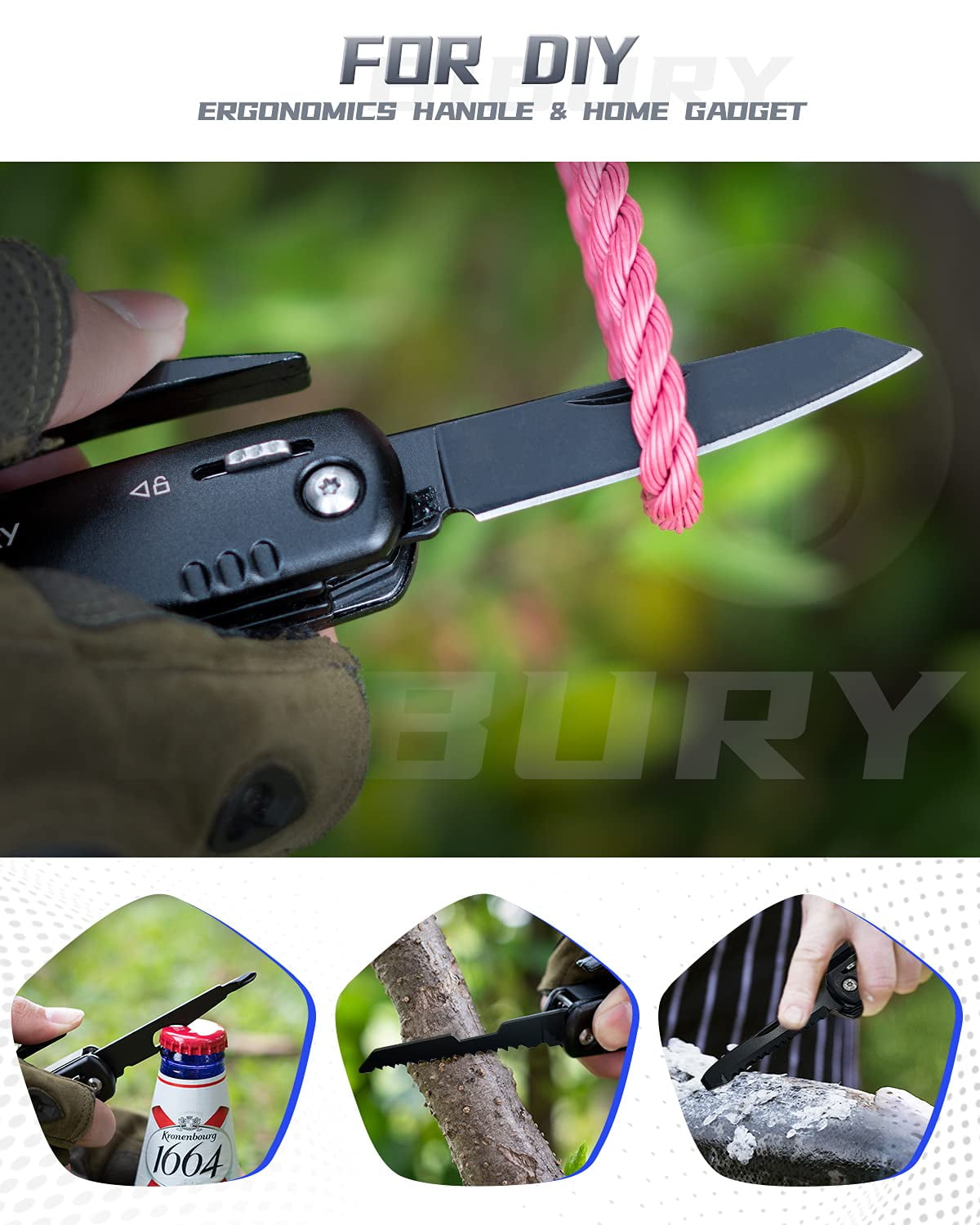 BIBURY 12 in 1Multitool Hammer with Snowflake Tool, Survival Gear Outdoor Multi Tool with Safety Lock, Hammer Multitool for Outdoor, Camping, Hiking,Husband, Boyfriend