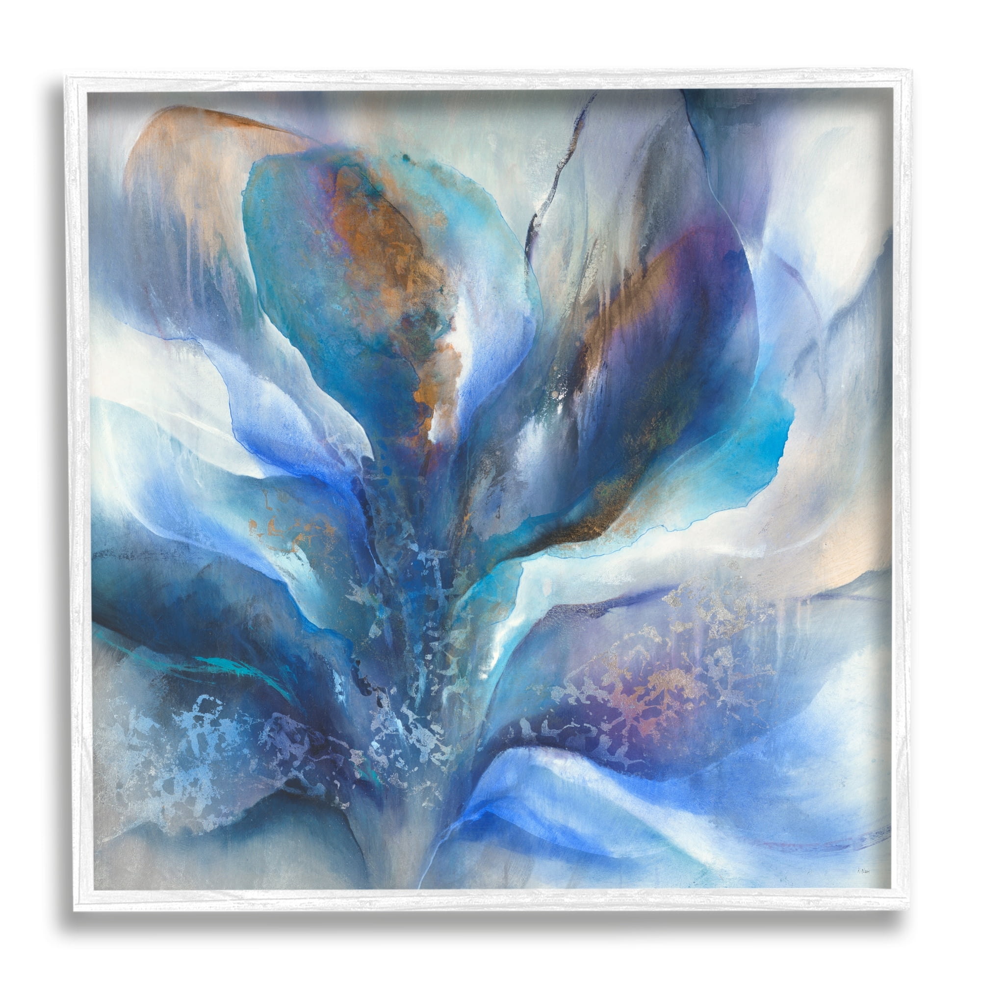 Stupell Industries Abstract Blue Petals Fluid Modern Botanical Design Graphic Art White Framed Art Print Wall Art, Design by K. Nari