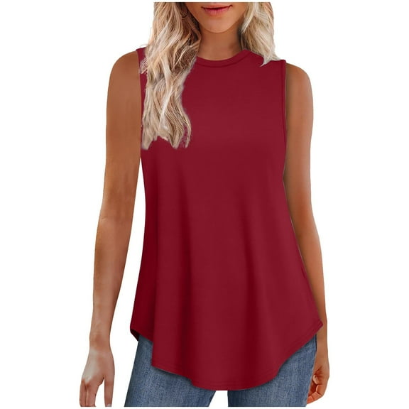 ZyeKqe Tank Tops for Women Loose Fitted Sleeveless Top Pleated Tunic Tops to Wear with Leggings Summer Clothes