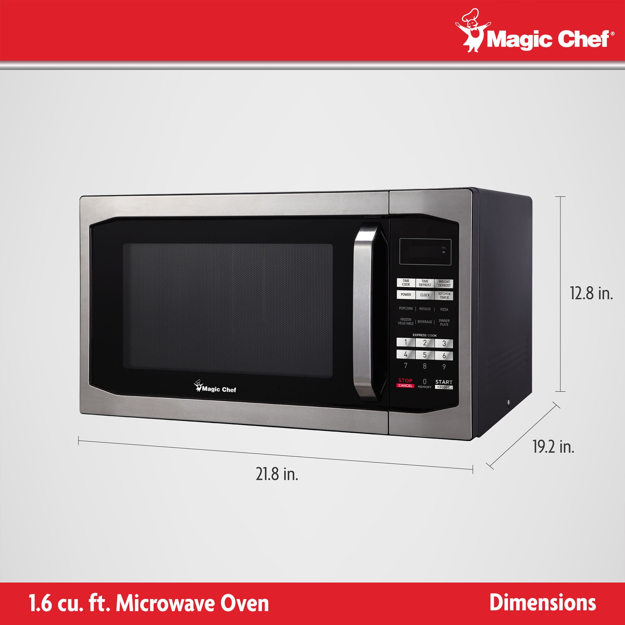 Open Box Magic Chef 1100 Watt 1.6 Cubic Feet Digital Microwave, Stainless Steel