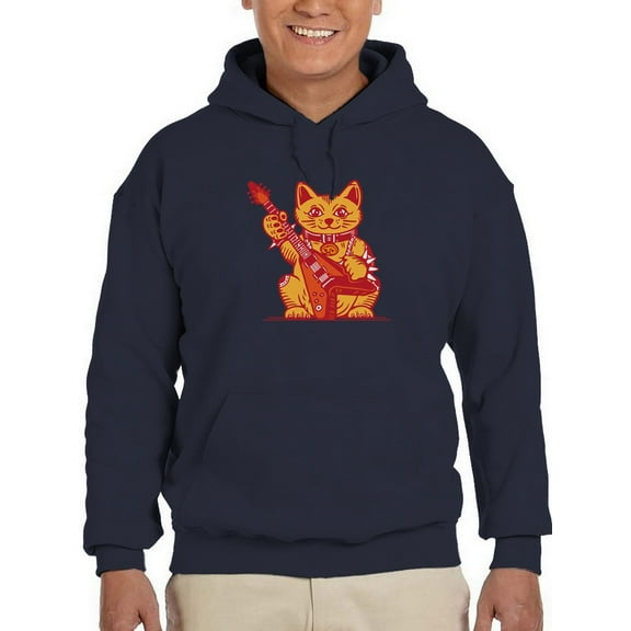 Smartprints Mens Graphic Hoodie Navy - Rockstar Fortune Cat Cotton Blend Classic Fit
