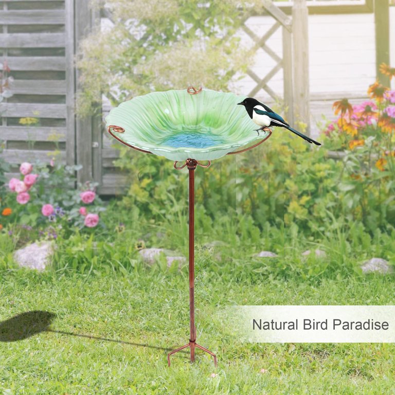 MUMTOP Glass Bird Baths for Outdoors, Garden Bird Bath Bowl with Metal