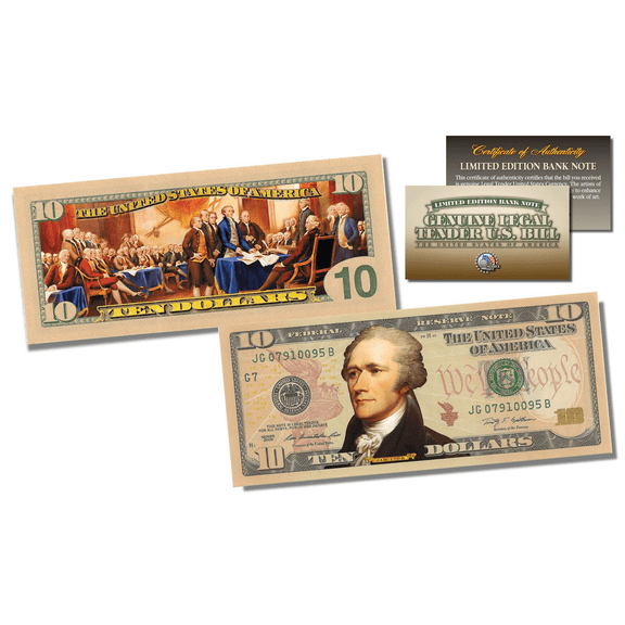 Declaration of Independence Official Legal Tender U.S. $10 Bill w/COA * 2-Sided