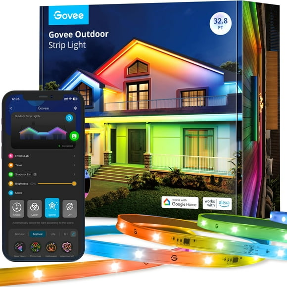 Tira de luces LED para exteriores Govee, luces exteriores inteligentes compatibles con Alexa y Google Assistant