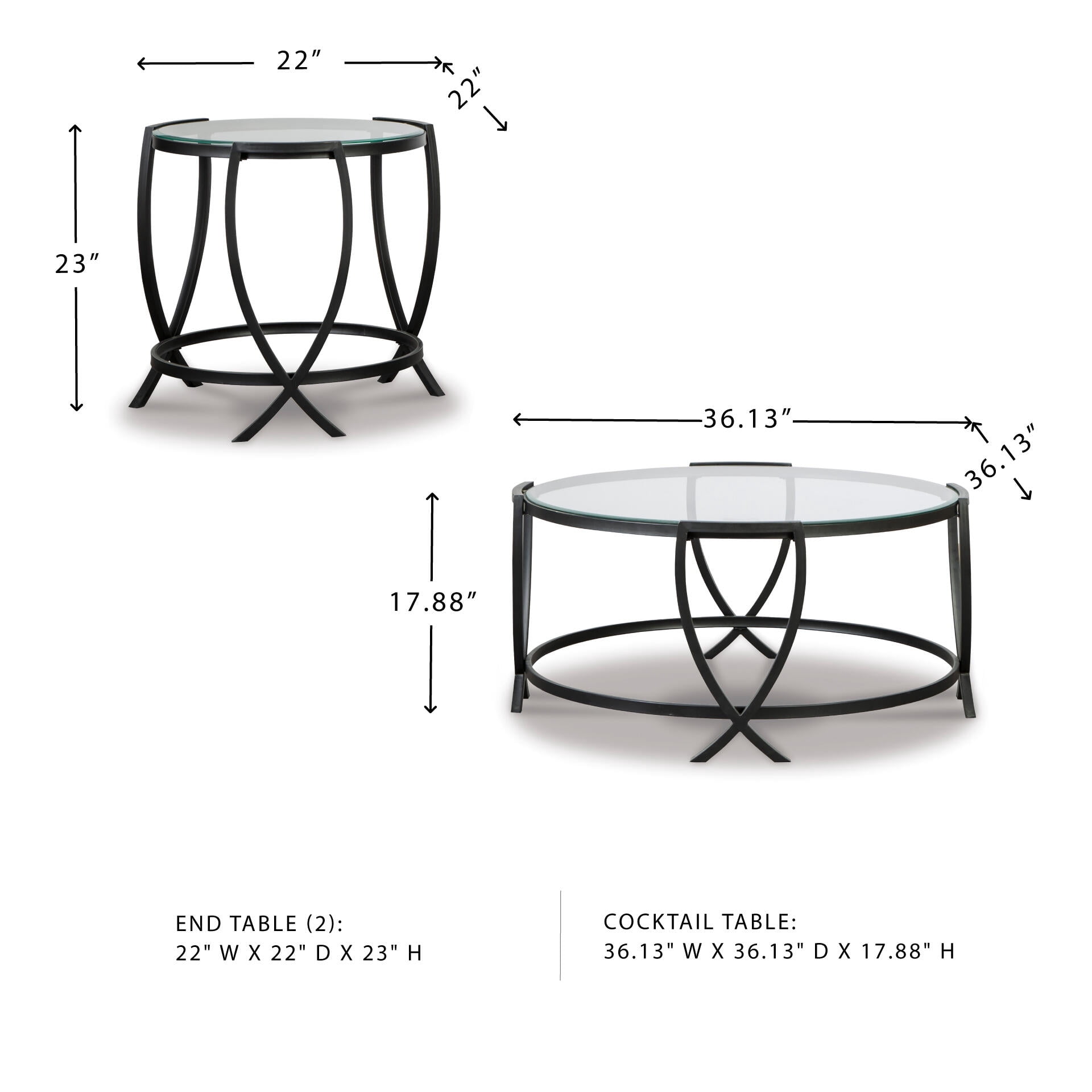Signature Design by Ashley Tarrin 3-Piece Occasional Table Set, Black, Modern Coffee Table and 2 End Tables with Glass Tops