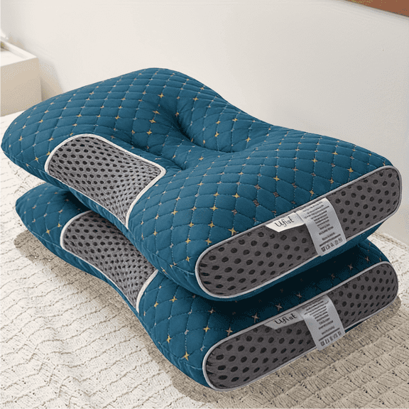 2-Pack Neck Pillow Soft Knitted Massage- Adjustable Ergonomic Orthopedic Contour Support, High Quality Pillow Core, Removable Cover for Sleeping Comfort