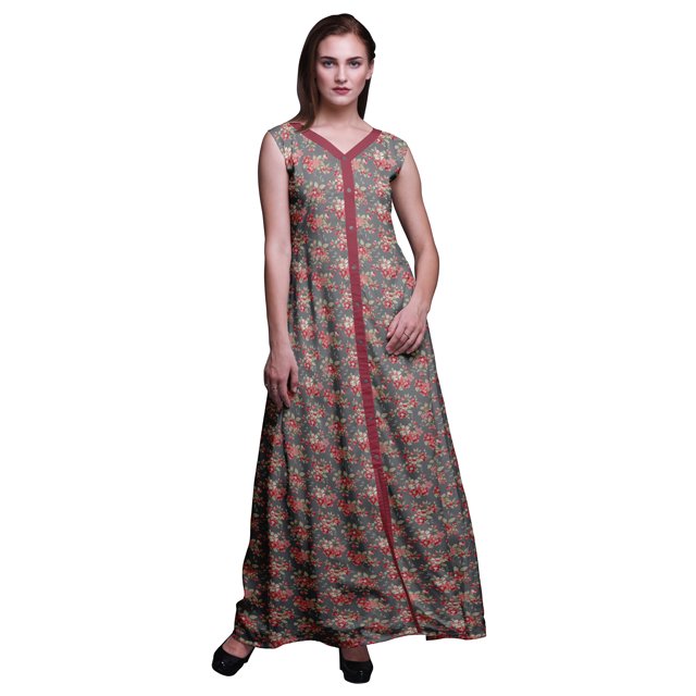 Bimba Robe Maxi Sans Manches à Imprimé Floral avec Fente avant pour Femmes Été Printemps - Medium