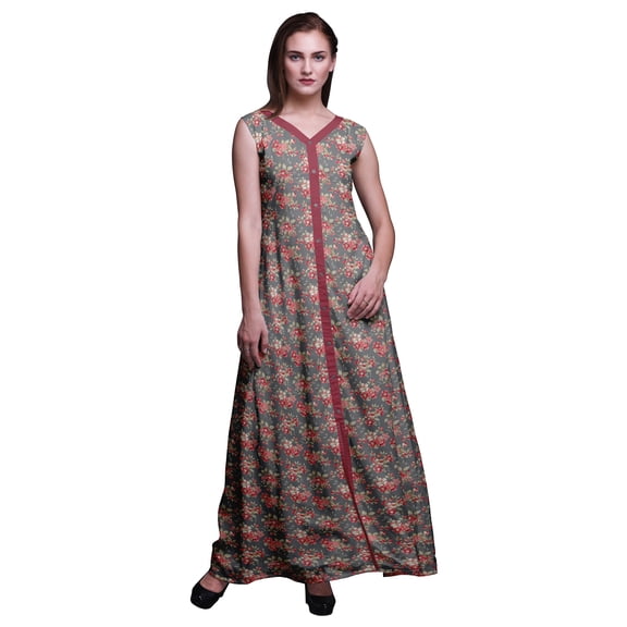 Bimba Floral Printed Front Slit Sleeveless Summer Spring Women Maxi Party Dress-Medium