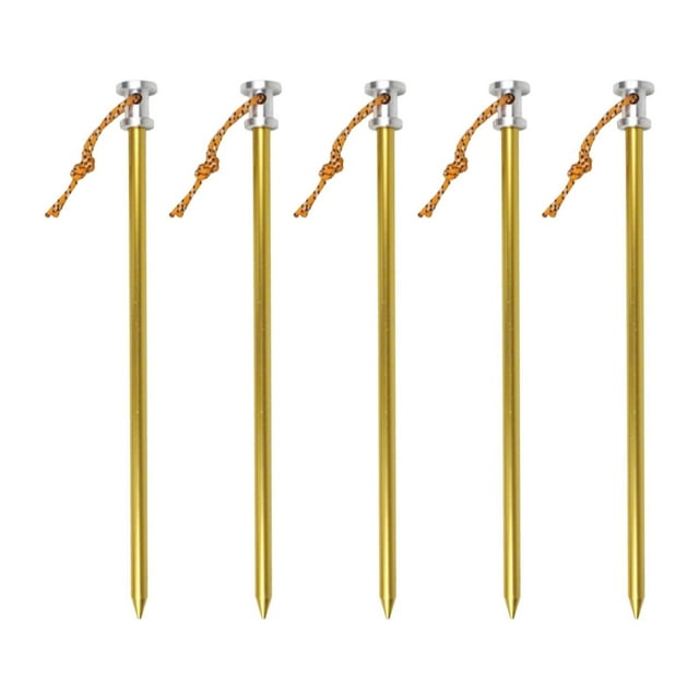 5 estacas para tienda de campaña con cuerda a prueba de viento para viajar al aire libre en el patio trasero Dorado