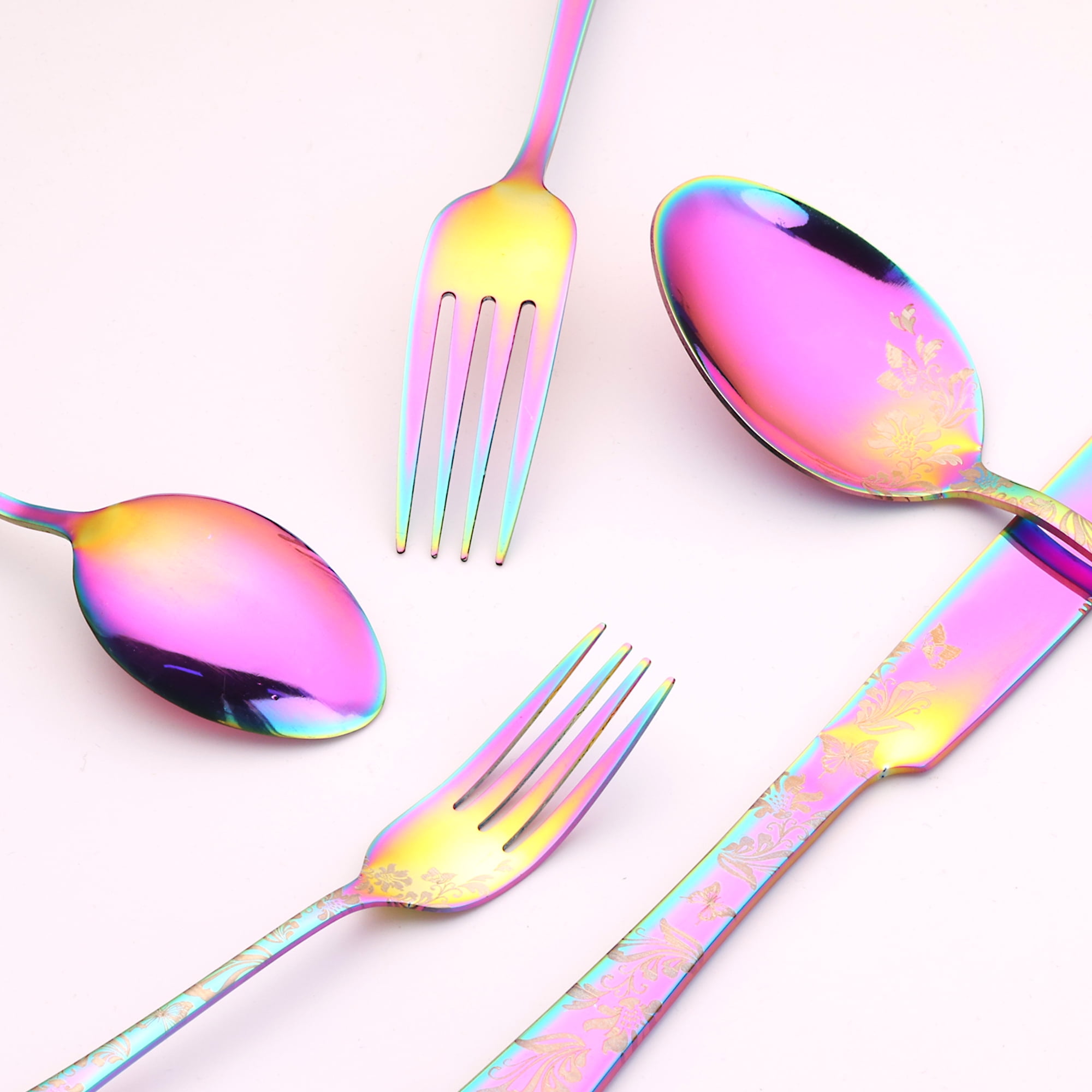 Unique Bargains 5 Pieces Stainless Steel Silverware Set Flatware Set Colorful